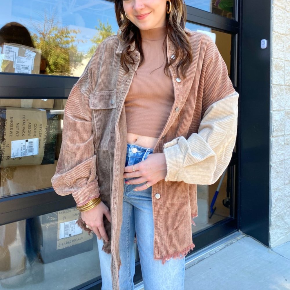 Chocolate Colorblock Corduroy Shacket
